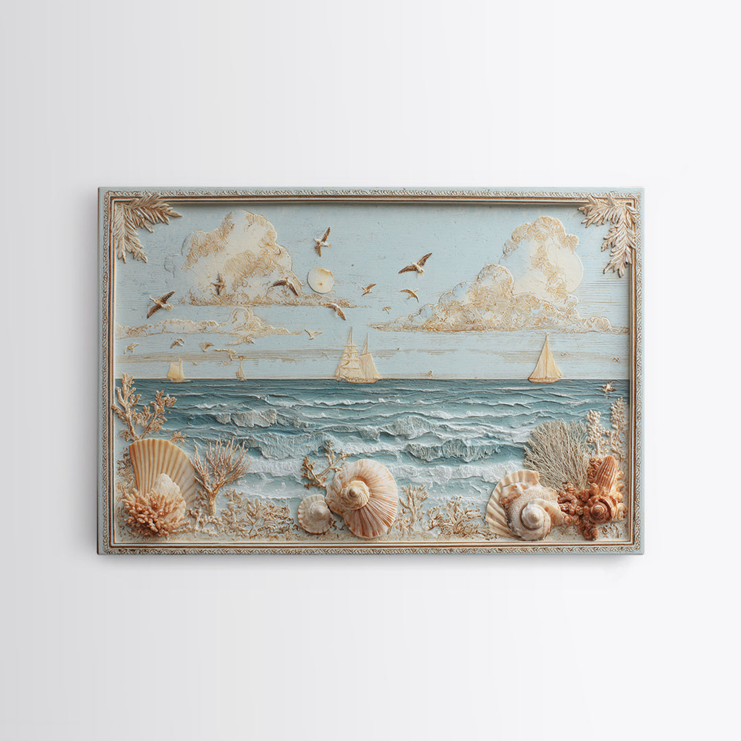 Shell and Coral Specimen Arrangement Framed Canvas Print, Coastal Art, Whimsical Decor, Coastal Decor, Fine Art, Coastal, COA-3x2-15