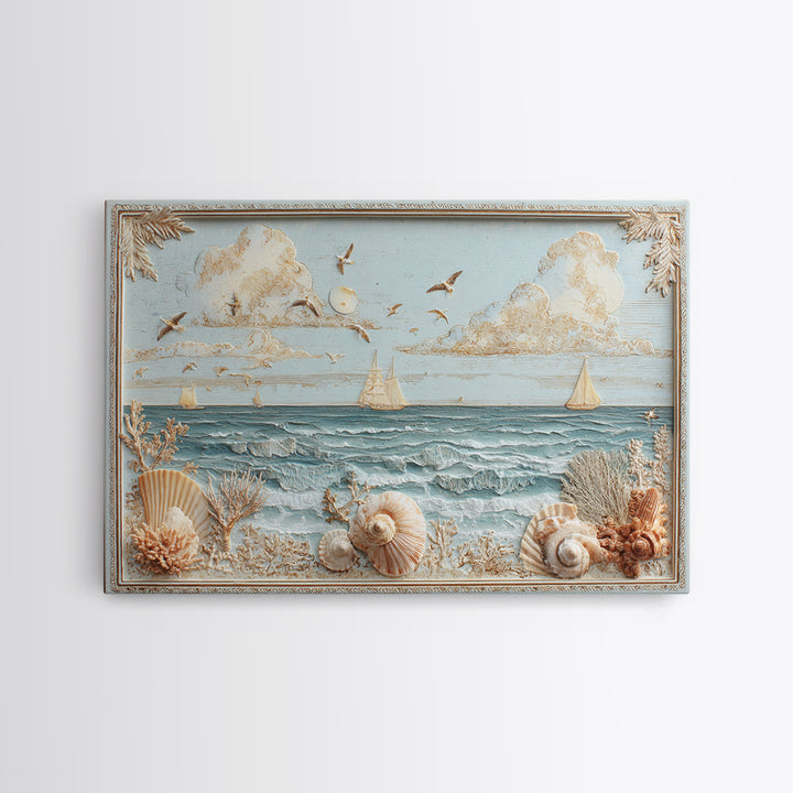 Shell and Coral Specimen Arrangement Framed Canvas Print, Coastal Art, Whimsical Decor, Coastal Decor, Fine Art, Coastal, COA-3x2-15