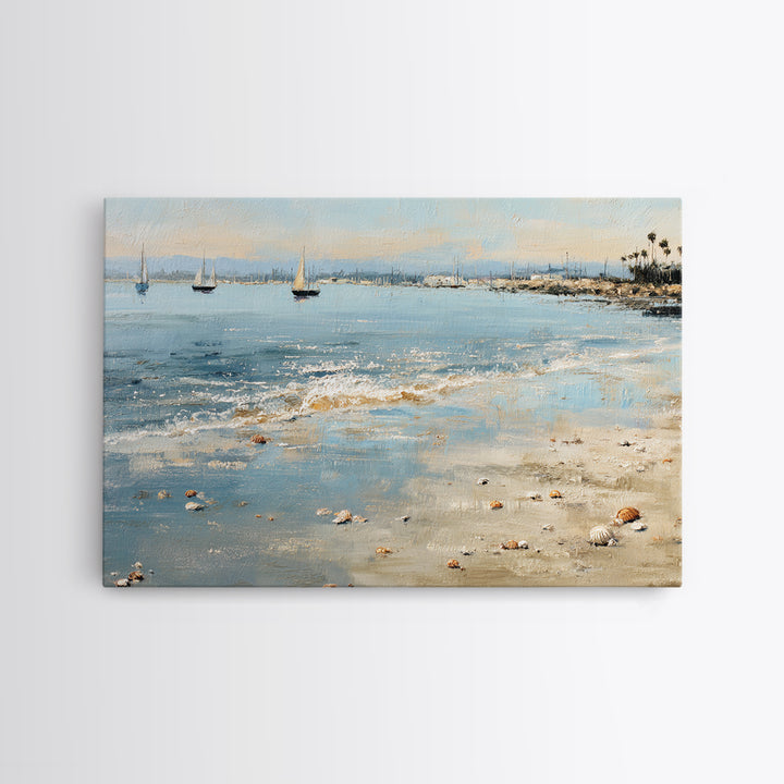 Foggy Harbor with Distant Boats Framed Canvas Print, Coastal Art, Beach Wall Art, Coastal Decor, Oil Painting, Coastal, COA-3x2-40
