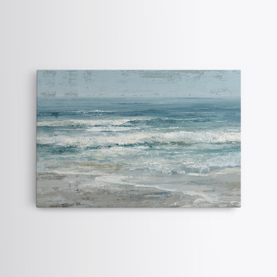 Moonlit Ocean with Silver Surf Framed Canvas Print, Coastal Art, Coastal Wall Art, Coastal Decor, Coastal, Ocean Wall Art, COA-3x2-50