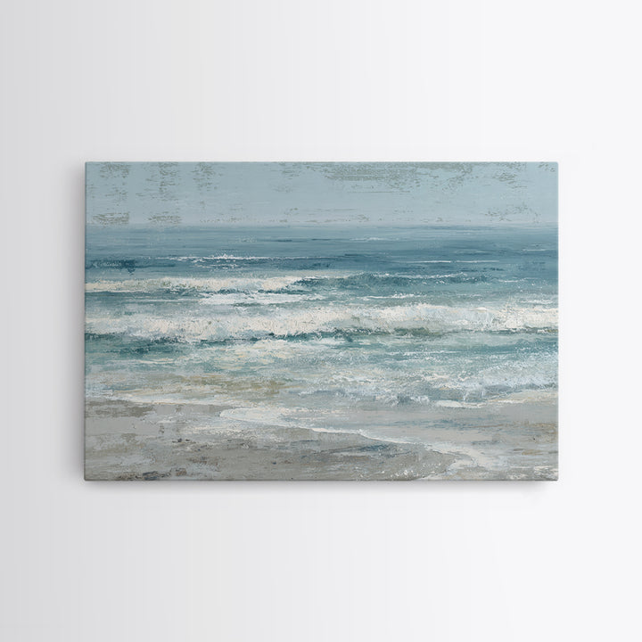 Moonlit Ocean with Silver Surf Framed Canvas Print, Coastal Art, Coastal Wall Art, Coastal Decor, Coastal, Ocean Wall Art, COA-3x2-50