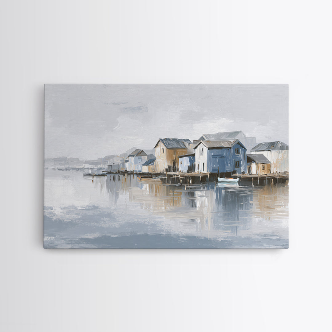 Coastal Village Rooftops Seen from the Sea Canvas Print, Coastal Art, Coastal Decor, Oil Painting, Coastal, Fine Art Print, COA-3x2-61