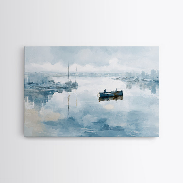 Foggy Harbor with Distant Boats Framed Canvas Print, Coastal Art, Gallery Decor, Coastal Decor, Abstract Art, Coastal, COA-3x2-64