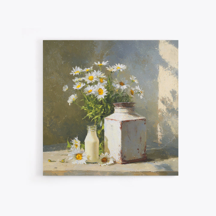 Milk Can and Daisies Rustic Still Life Canvas Print, Country Art, Eclectic Wall Art, Farmhouse Decor, Watercolor Art, Country, COU-1x1-13