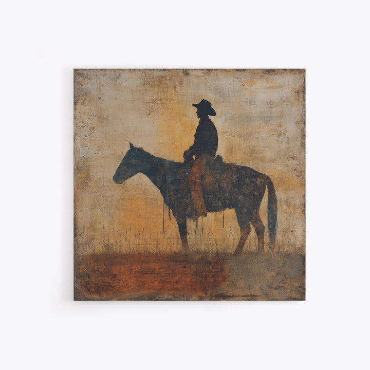 Horse and Rider Silhouette at Dusk Canvas Print, Country Art, French Country Decor, Farmhouse Decor, Fine Art, Country, COU-1x1-17