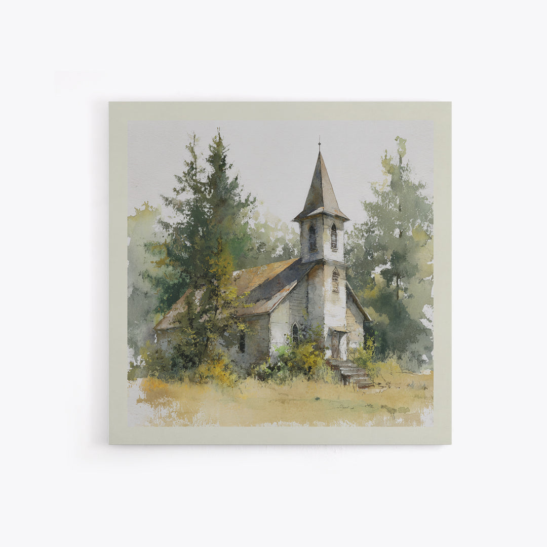 Country Church Steeple Beyond Trees Canvas Print, Country Art, Printable Art, Farmhouse Decor, Watercolor Art, Country, COU-1x1-19