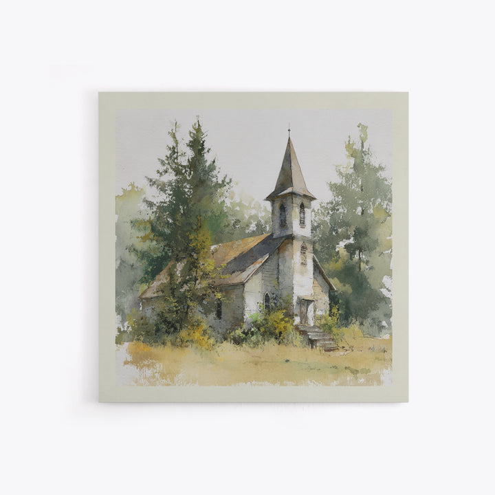 Country Church Steeple Beyond Trees Canvas Print, Country Art, Printable Art, Farmhouse Decor, Watercolor Art, Country, COU-1x1-19