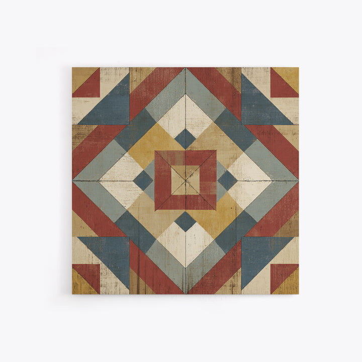 Quilt Geometric Folk Pattern Canvas Print, Country Art, Oil Painting, Farmhouse Decor, Abstract Art, Country, COU-1x1-36