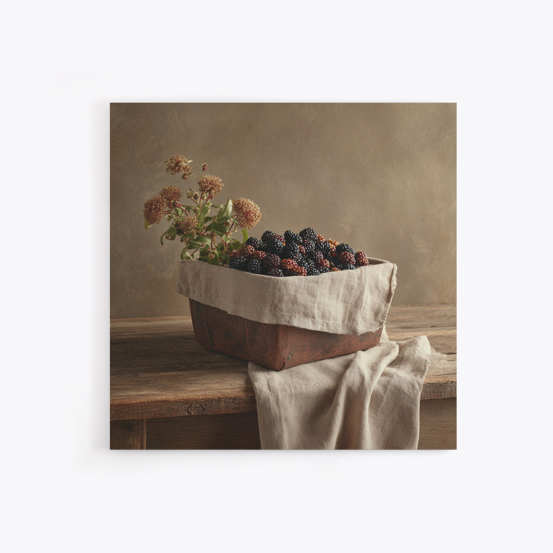 Blackberry Basket with Linen Cloth Canvas Print, Country Art, Wall Decor, Farmhouse Decor, Abstract Art, Country, Wall Art, COU-1x1-45