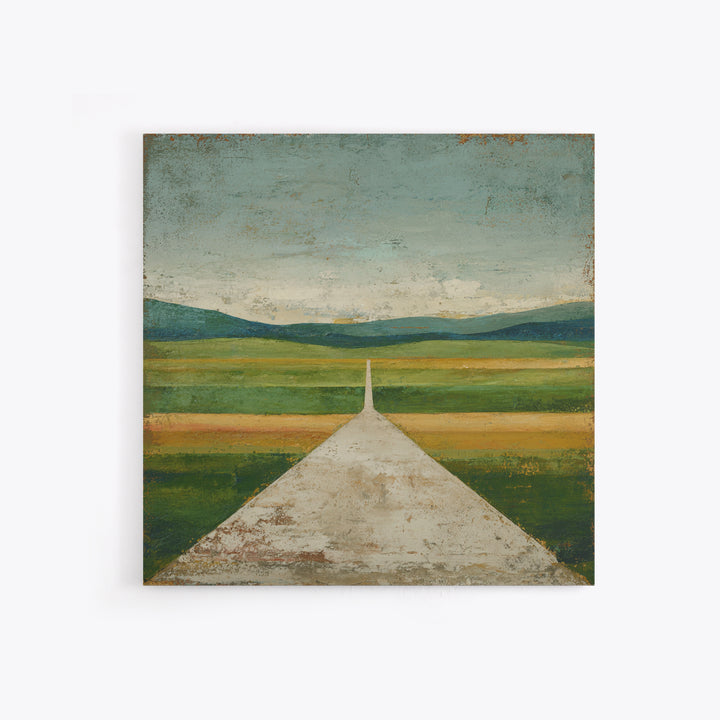 Country Road Disappearing into Green Hills Canvas Print, Country Art, Gallery Wall Art, Farmhouse Decor, Watercolor Art, COU-1x1-55
