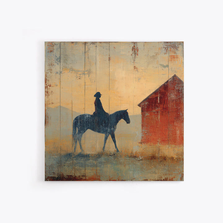 Horse and Rider Silhouette at Dusk Framed Canvas Print, Country Art, Gallery Decor, Farmhouse Decor, Fine Art, Country, COU-1x1-65