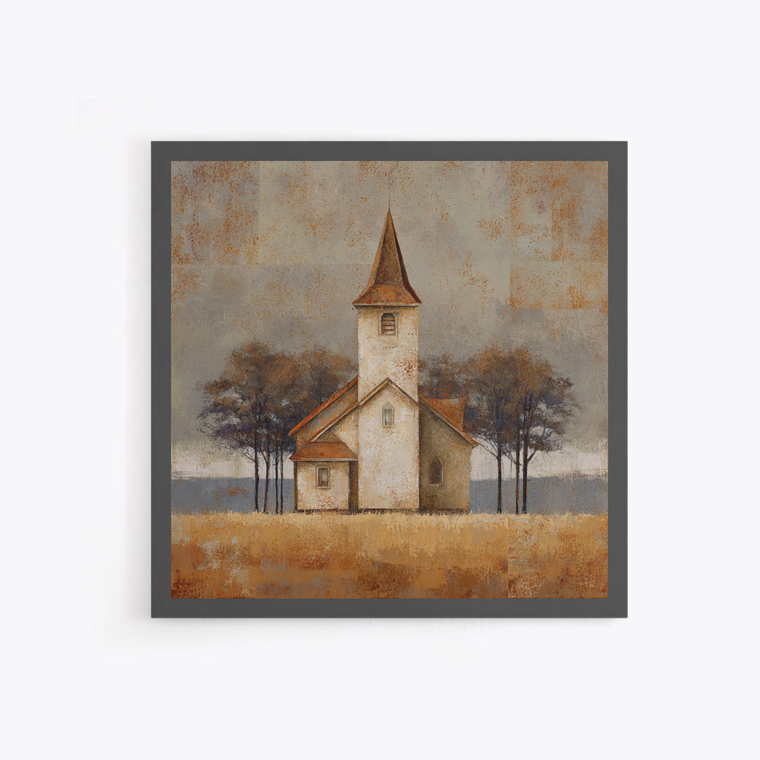Country Church Steeple Beyond Trees Framed Canvas Print, Country Art, Gallery Decor, Farmhouse Decor, Fine Art, Country, COU-1x1-67