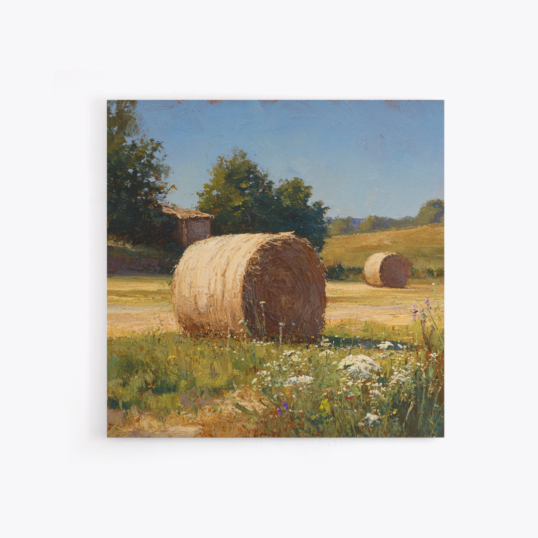 Hay Bales in Late Afternoon Sun Framed Canvas Print, Country Art, Floral Wall Art, Farmhouse Decor, Fine Art, Country, COU-1x1-68