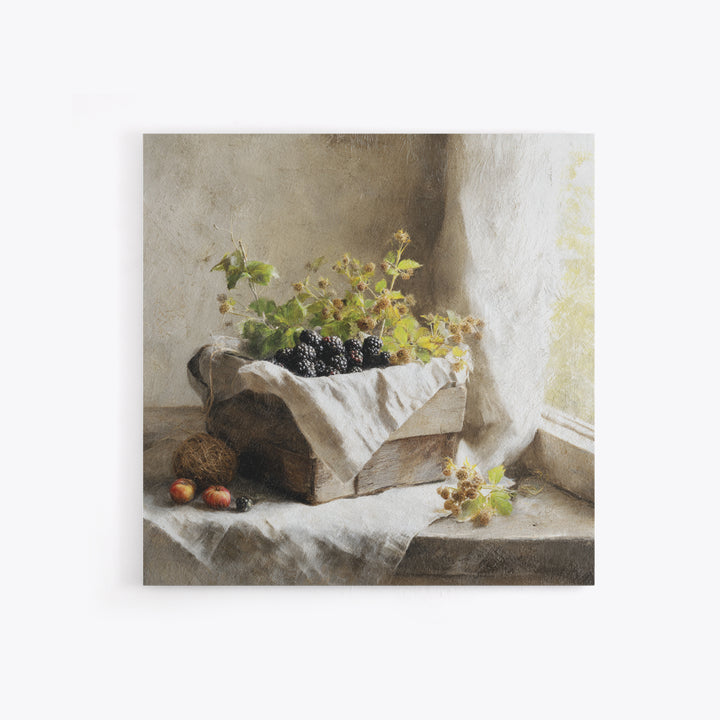 Blackberry Basket with Linen Cloth Canvas Print, Country Art, Wall Decor, Farmhouse Decor, Abstract Art, Country, Wall Art, COU-1x1-69