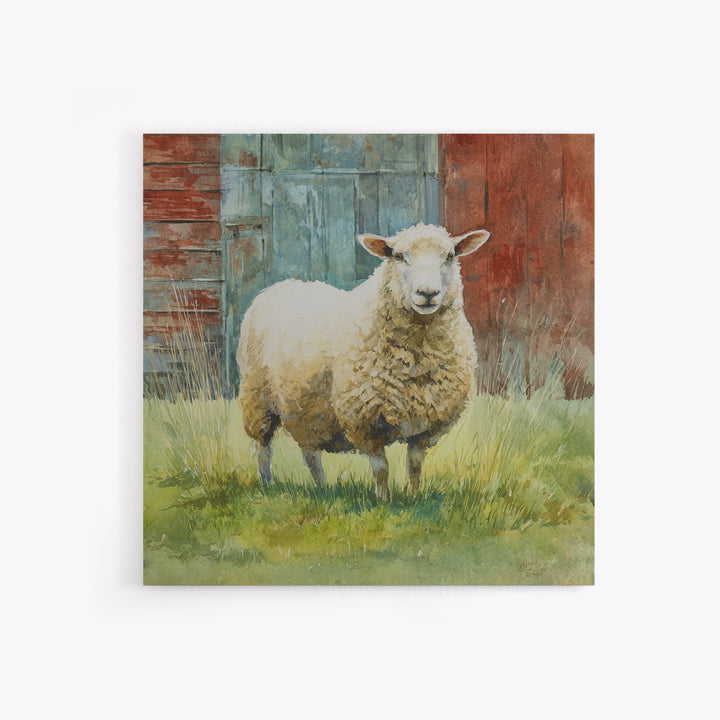 Watercolor Sheep in a Green Pasture Framed Canvas Print, Country Art, French Country, Farmhouse Decor, Fine Art, Country, COU-1x1-71