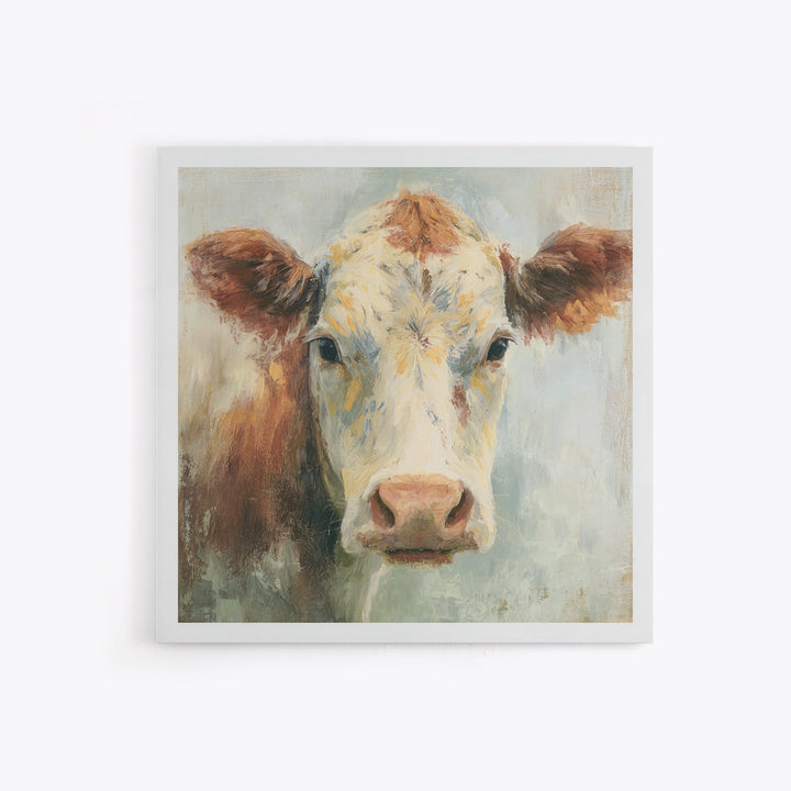 Cow Portrait with Gentle Farmhouse Personality Canvas Print, Country Art, Eclectic Wall Art, Farmhouse Decor, Oil Painting, COU-1x1-76