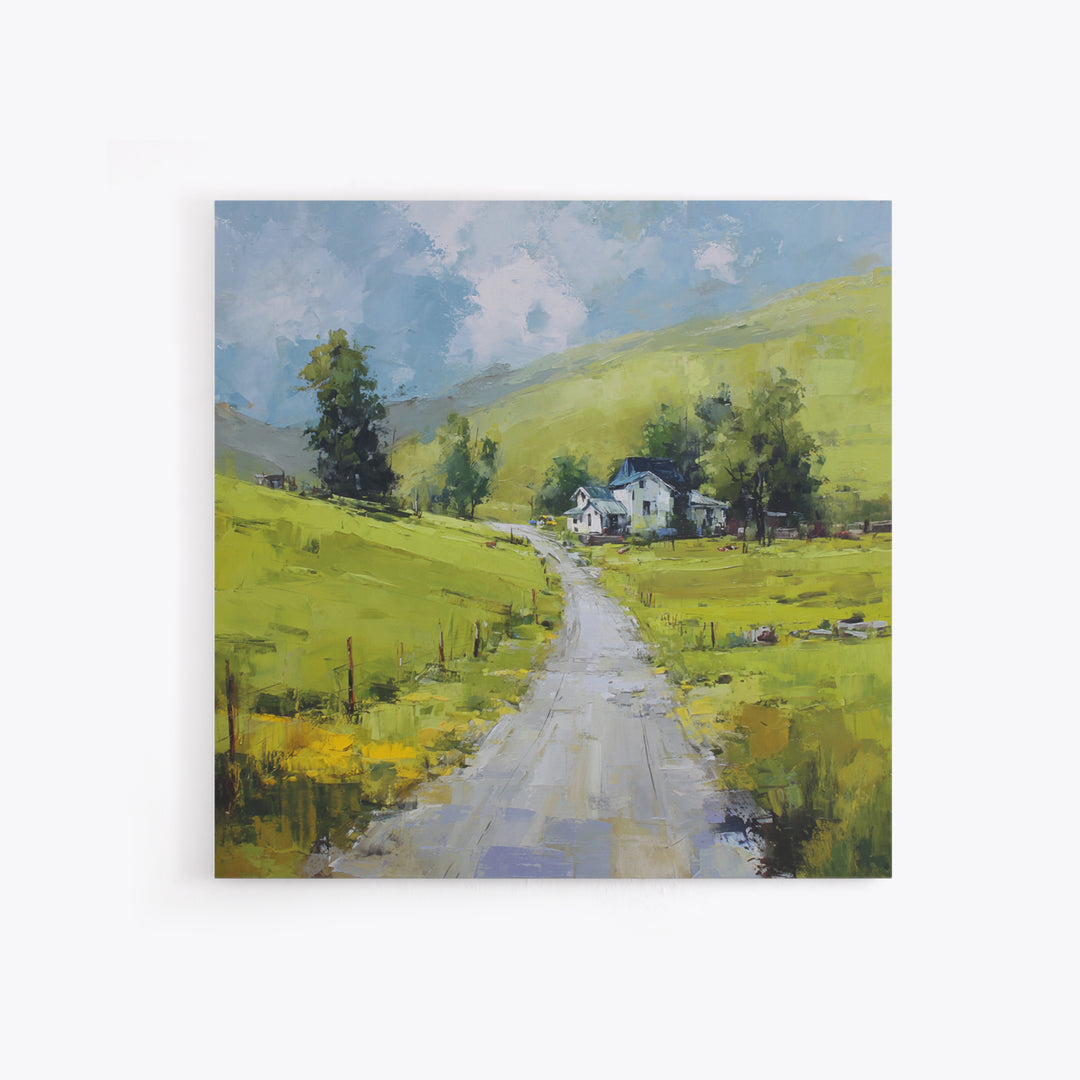 Country Road Disappearing into Green Hills Framed Canvas Print, Country Art, Modern Decor, Farmhouse Decor, Oil Painting, COU-1x1-79