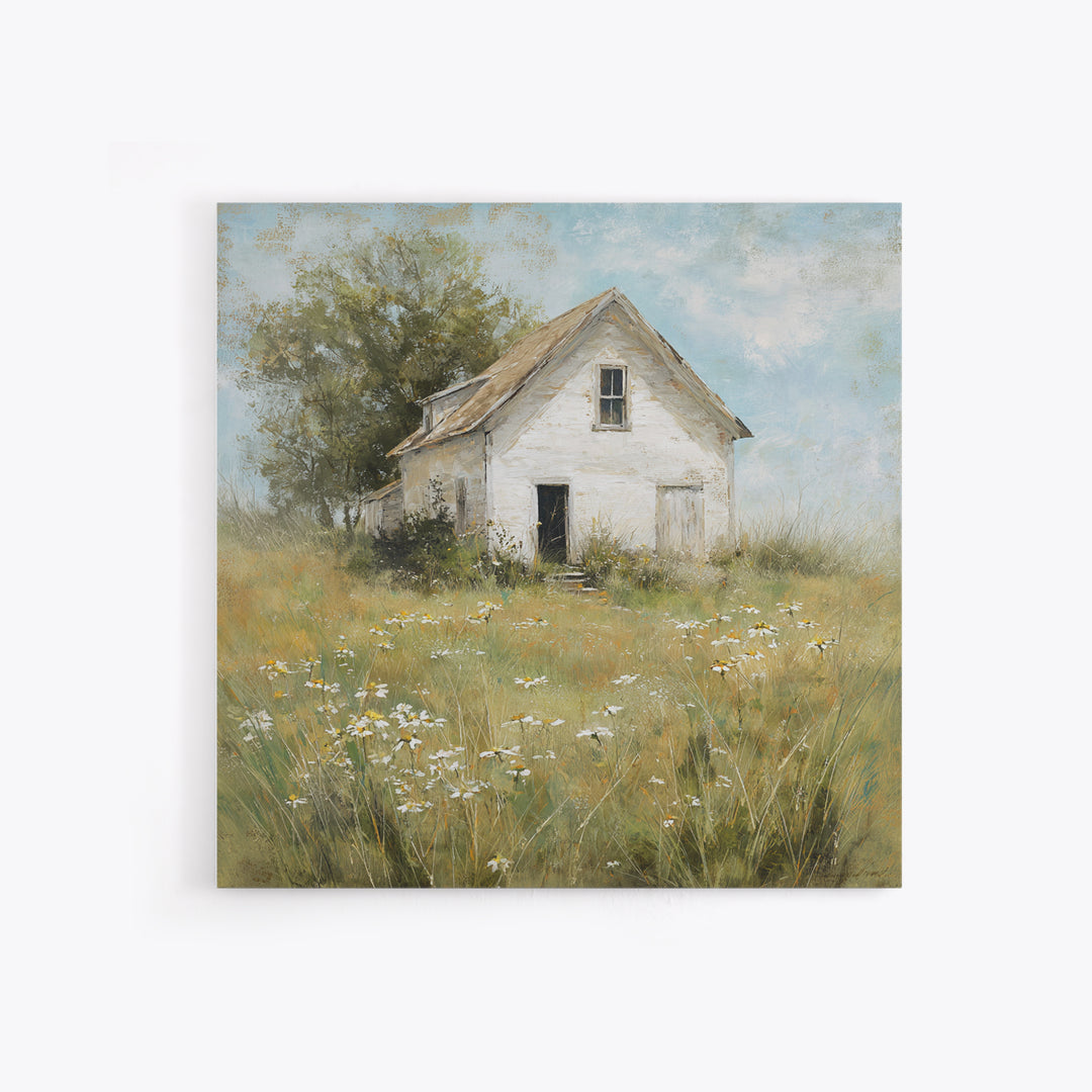 White Farmhouse Surrounded by Tall Grass Canvas Print, Country Art, Wall Decor, Farmhouse Decor, Oil Painting, Country, COU-1x1-82