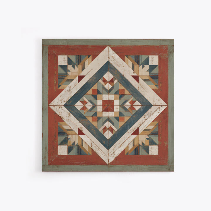 Quilt Geometric Folk Pattern Framed Canvas Print, Country Art, French Country, Farmhouse Decor, Fine Art, Country, Luxury Decor, COU-1x1-84