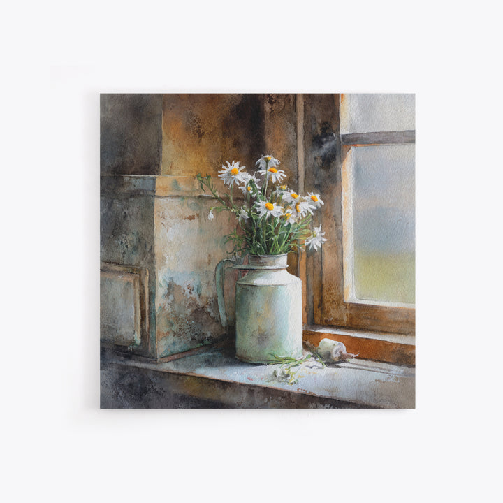 Milk Can and Daisies Rustic Still Life Canvas Print, Country Art, Statement Artwork, Farmhouse Decor, Fine Art, Country, COU-1x1-85