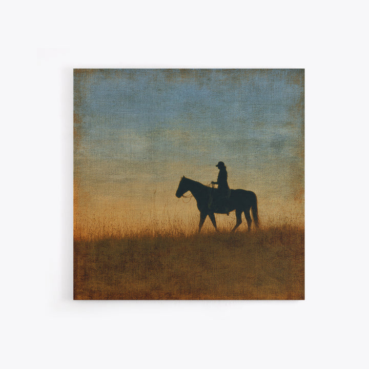 Horse and Rider Silhouette at Dusk Canvas Print, Country Art, Boho Decor, Farmhouse Decor, Fine Art, Country, Art Prints, COU-1x1-89