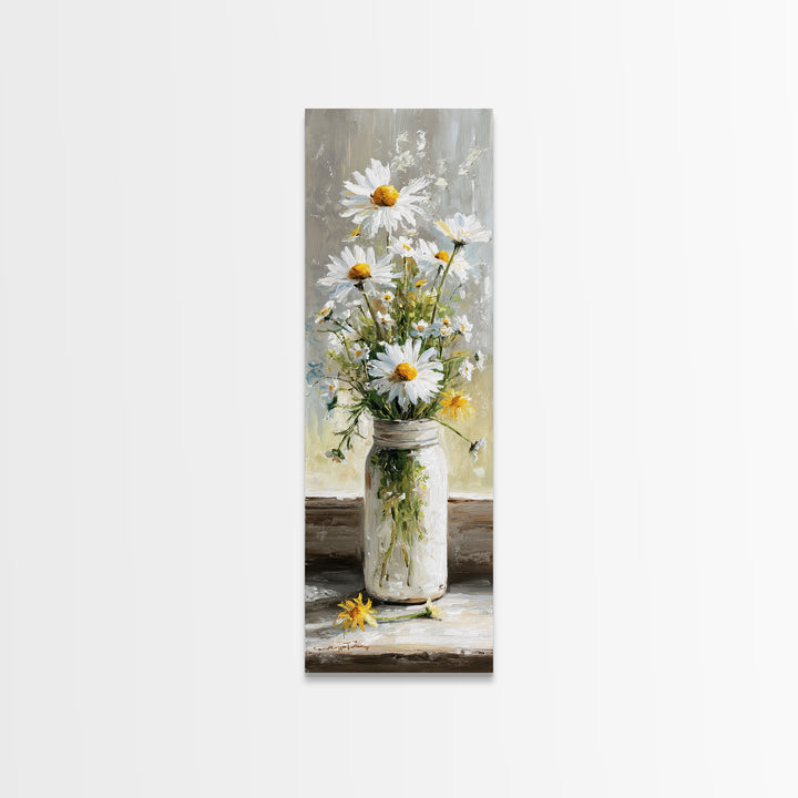 Milk Can and Daisies Rustic Still Life Canvas Print, Country Art, Eclectic Wall Art, Farmhouse Decor, Watercolor Art, Country, COU-1x3-1
