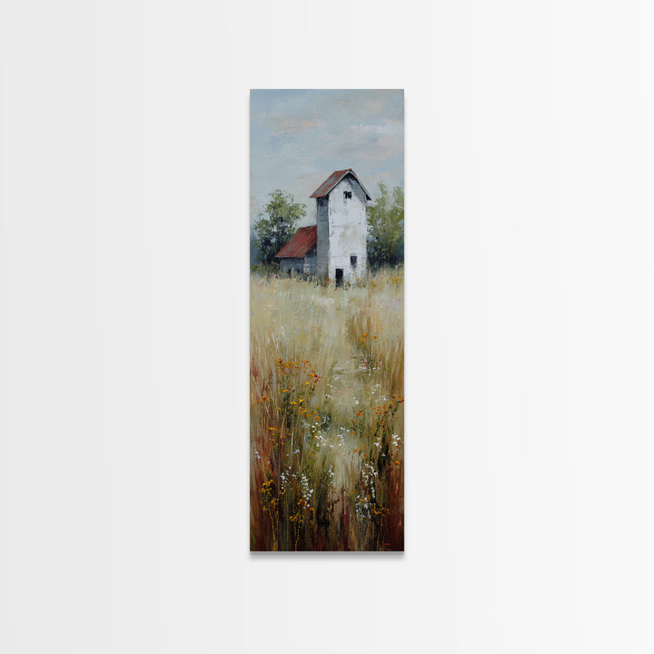 White Farmhouse Surrounded by Tall Grass Canvas Print, Country Art, Floral Wall Art, Farmhouse Decor, Fine Art, Country, COU-1x3-22