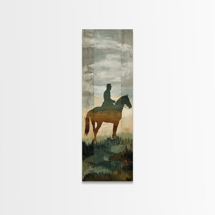 Horse and Rider Silhouette at Dusk Framed Canvas Print, Country Art, Neutral Decor, Farmhouse Decor, Fine Art, Country, COU-1x3-29