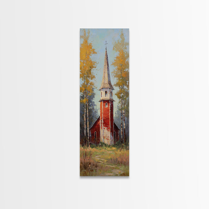 Country Church Steeple Beyond Trees Framed Canvas Print, Country Art, Art Prints, Farmhouse Decor, Watercolor Art, Country, COU-1x3-31