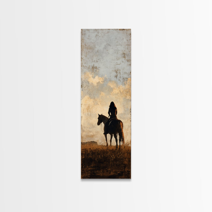 Horse and Rider Silhouette at Dusk Canvas Print, Country Art, Farmhouse Wall Art, Farmhouse Decor, Fine Art, Country, COU-1x3-5