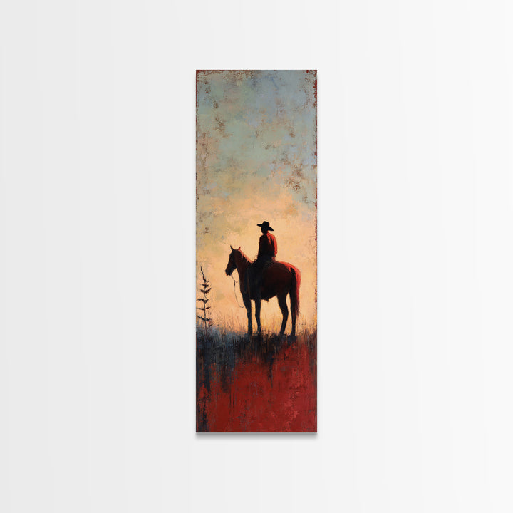 Horse and Rider Silhouette at Dusk Framed Canvas Print, Country Art, Neutral Decor, Farmhouse Decor, Fine Art, Country, COU-1x3-53