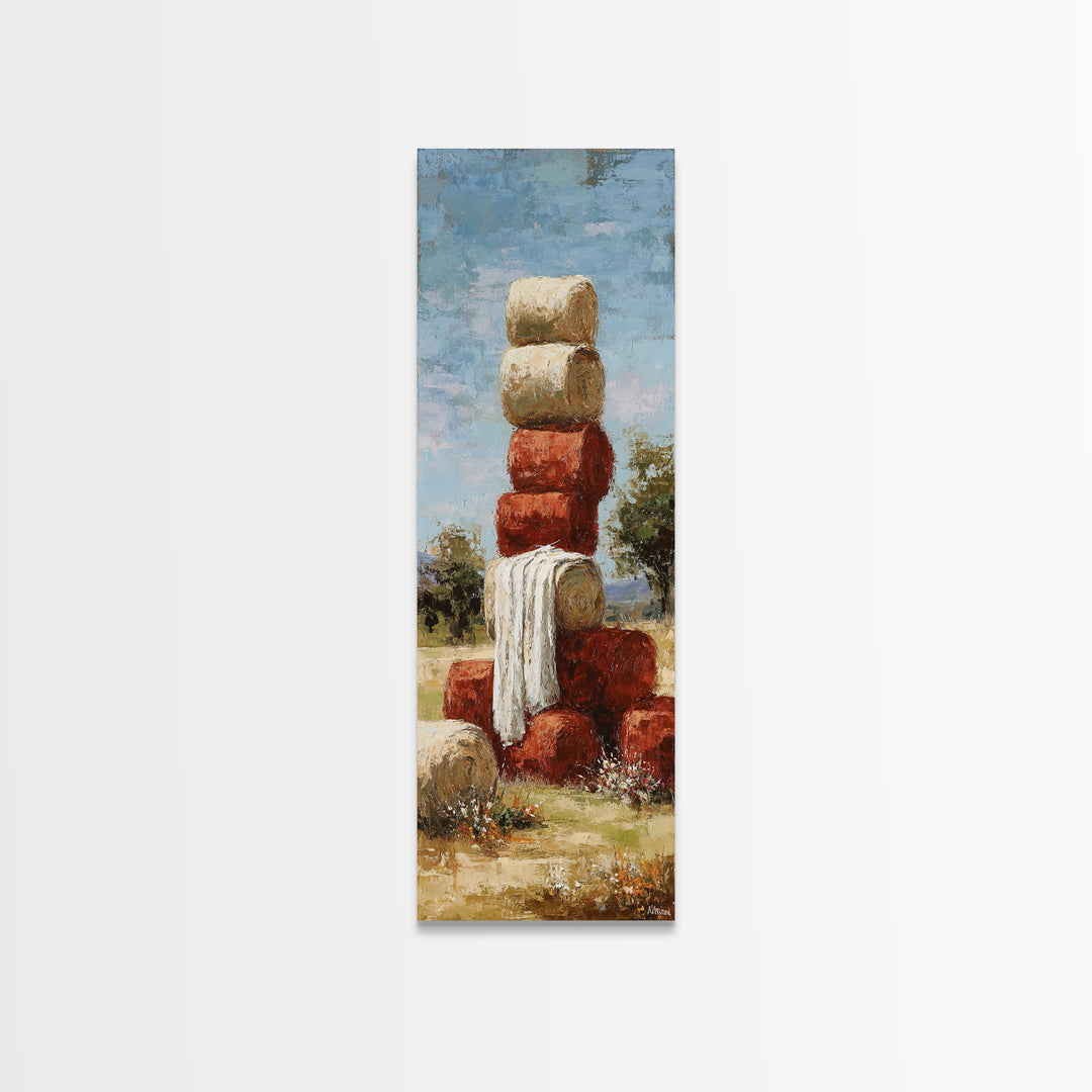 Hay Bales in Late Afternoon Sun Canvas Print, Country Art, Original Painting, Farmhouse Decor, Country, Farmhouse Wall Decor, COU-1x3-56
