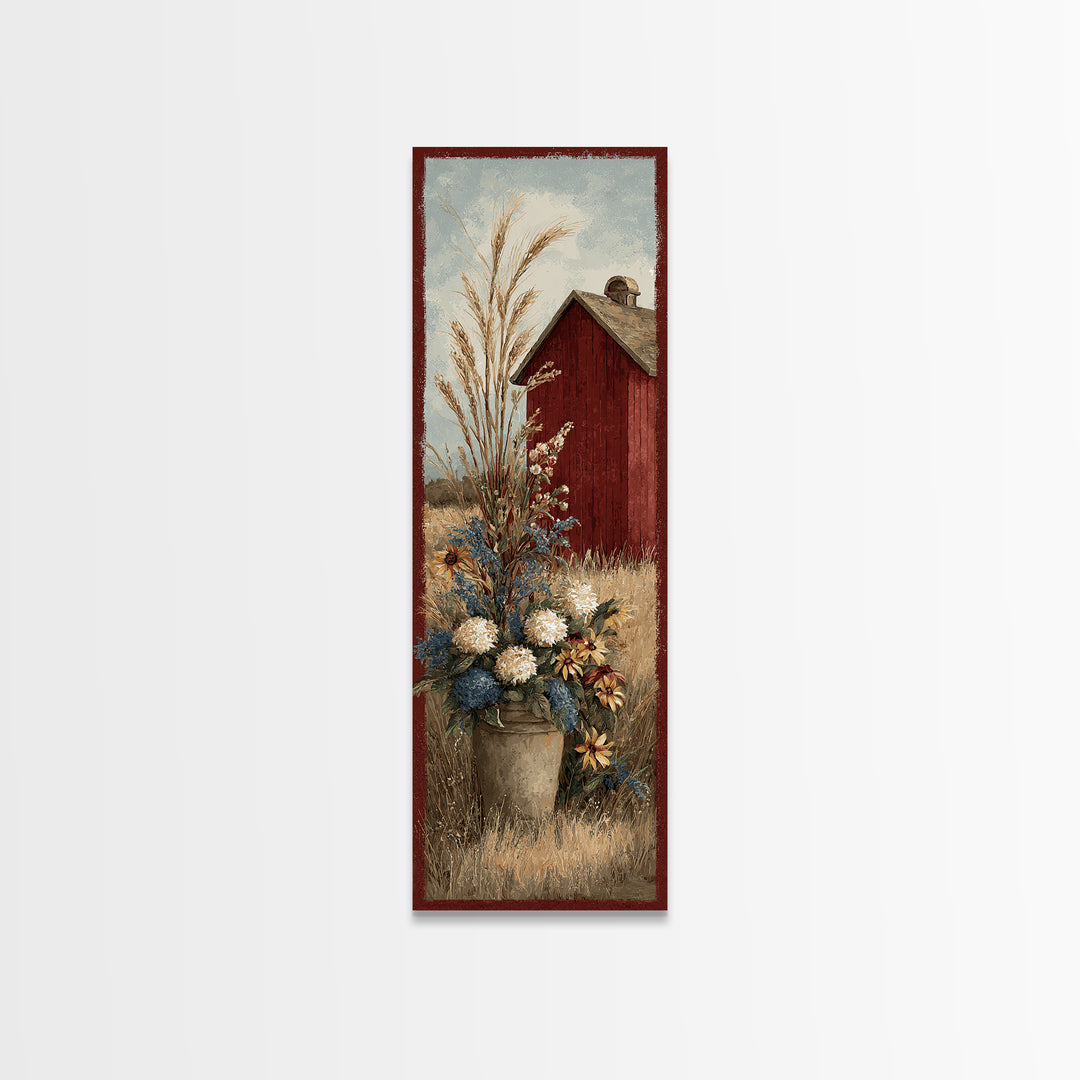 Dog Resting Beside a Porch Flower Pot Framed Canvas Print, Country Art, French Country Decor, Farmhouse Decor, Country, COU-1x3-58