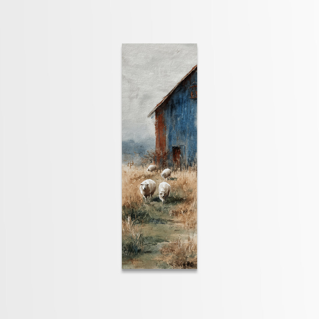 Watercolor Sheep in a Green Pasture Canvas Print, Country Art, Large Wall Art, Farmhouse Decor, Country, Eclectic Wall Art, COU-1x3-59
