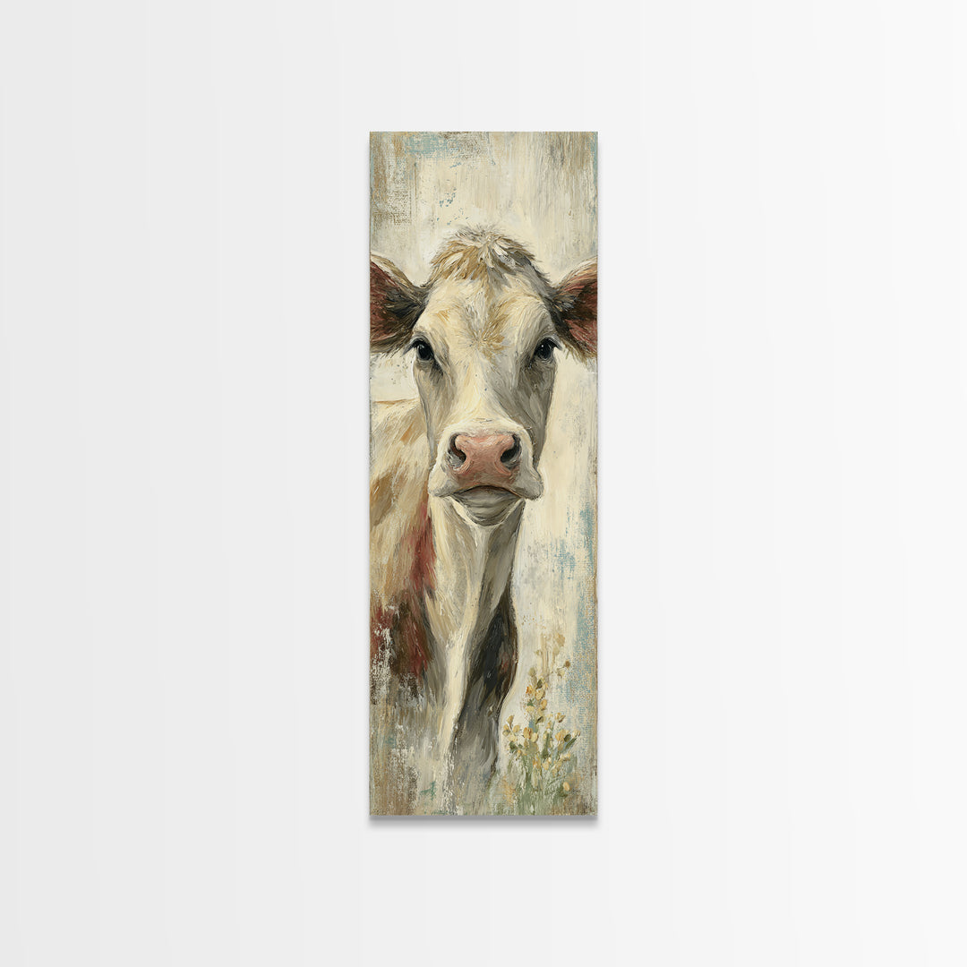 Cow Portrait with Gentle Farmhouse Personality Framed Canvas Print, Country Art, Digital Wall Art, Farmhouse Decor, Country, COU-1x3-64