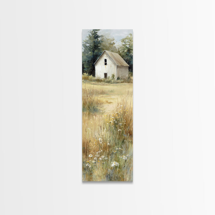 White Farmhouse Surrounded by Tall Grass Framed Canvas Print, Country Art, Gallery Wall Art, Farmhouse Decor, Fine Art, Country, COU-1x3-70
