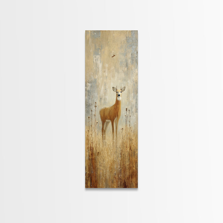 Deer Crossing a Misty Morning Field Framed Canvas Print, Country Art, Farmhouse Wall Decor, Farmhouse Decor, Fine Art, Country, COU-1x3-71
