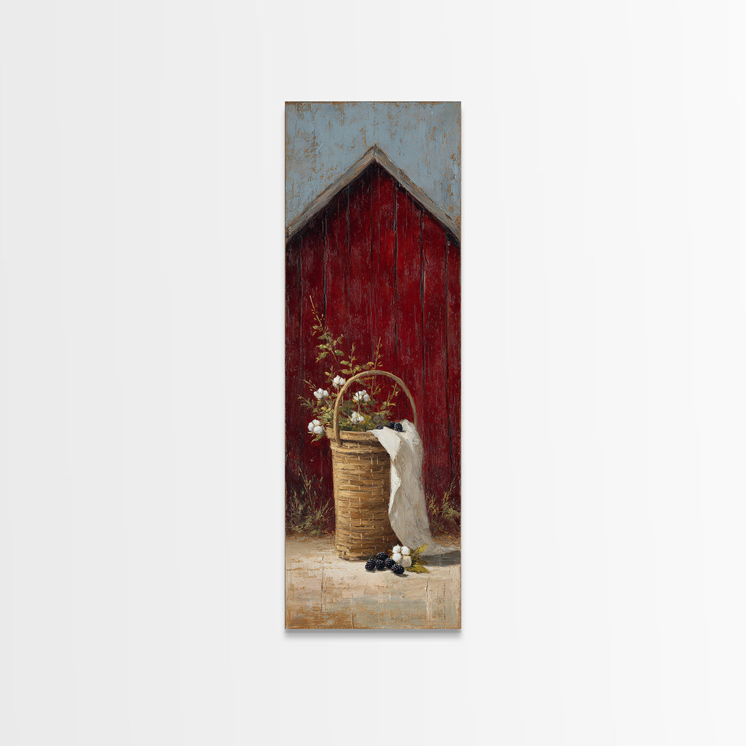 Blackberry Basket with Linen Cloth Canvas Print, Country Art, Wall Decor, Farmhouse Decor, Abstract Art, Country, Wall Art, COU-1x3-9