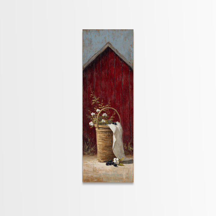 Blackberry Basket with Linen Cloth Canvas Print, Country Art, Wall Decor, Farmhouse Decor, Abstract Art, Country, Wall Art, COU-1x3-9