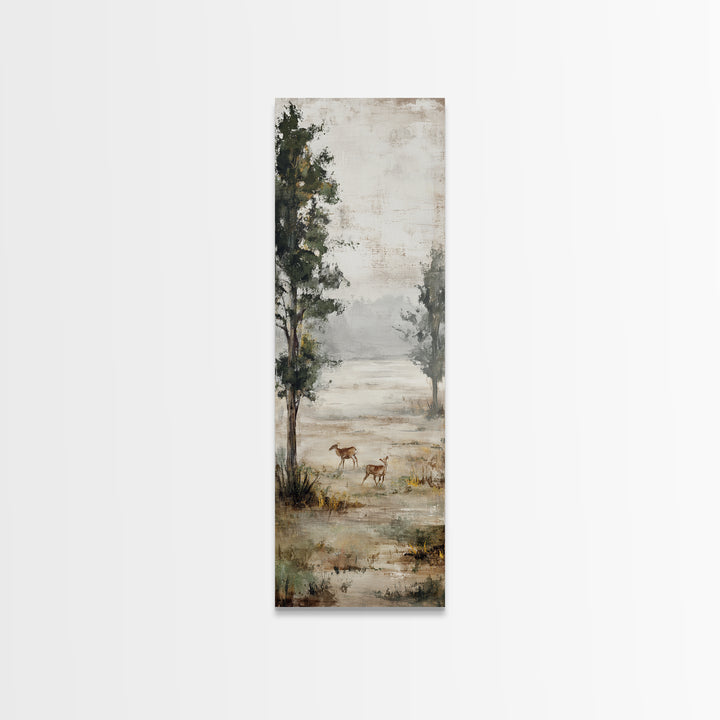 Deer Crossing a Misty Morning Field Canvas Print, Country Art, French Country, Farmhouse Decor, Fine Art, Country, Luxury Decor, COU-1x3-95