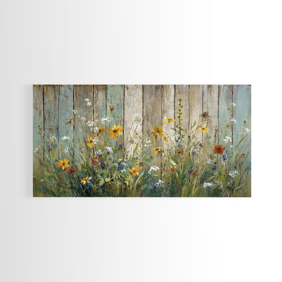 Wildflower Meadow Beside an Old Fence Canvas Print, Country Art, Statement Artwork, Farmhouse Decor, Fine Art, Country, COU-2x1-22