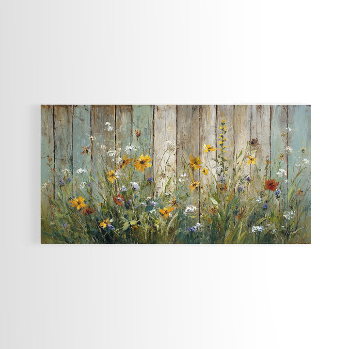 Wildflower Meadow Beside an Old Fence Canvas Print, Country Art, Statement Artwork, Farmhouse Decor, Fine Art, Country, COU-2x1-22
