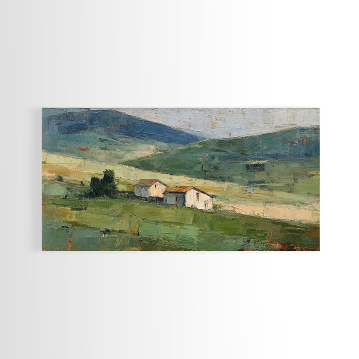 Country Road Disappearing into Green Hills Framed Canvas Print, Country Art, Modern Decor, Farmhouse Decor, Oil Painting, COU-2x1-27