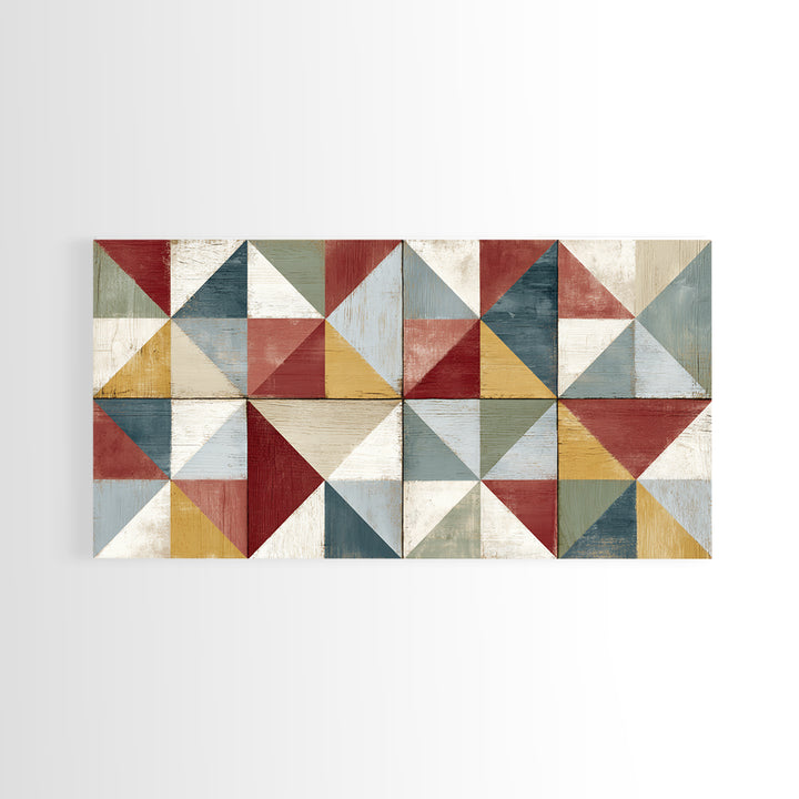 Quilt Geometric Folk Pattern Canvas Print, Country Art, Contemporary Art, Farmhouse Decor, Abstract Art, Country, COU-2x1-32