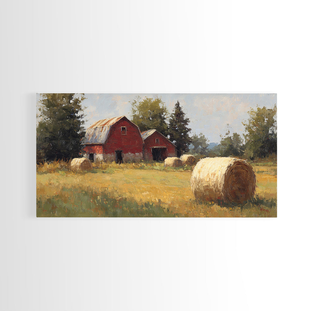 Hay Bales in Late Afternoon Sun Framed Canvas Print, Country Art, Home Decor, Farmhouse Decor, Fine Art, Country, Printable Art, COU-2x1-40