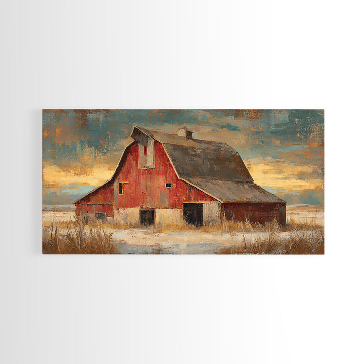 Rustic Barn Silhouette Canvas Print, Country Art, Large Wall Art, Farmhouse Decor, Oil Painting, Country, Eclectic Wall Art, COU-2x1-47