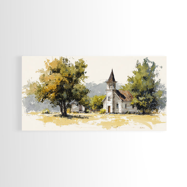 Country Church Steeple Beyond Trees Canvas Print, Country Art, Farmhouse Decor, Country, Gallery Wall Art, Landscape Wall Art, COU-2x1-63