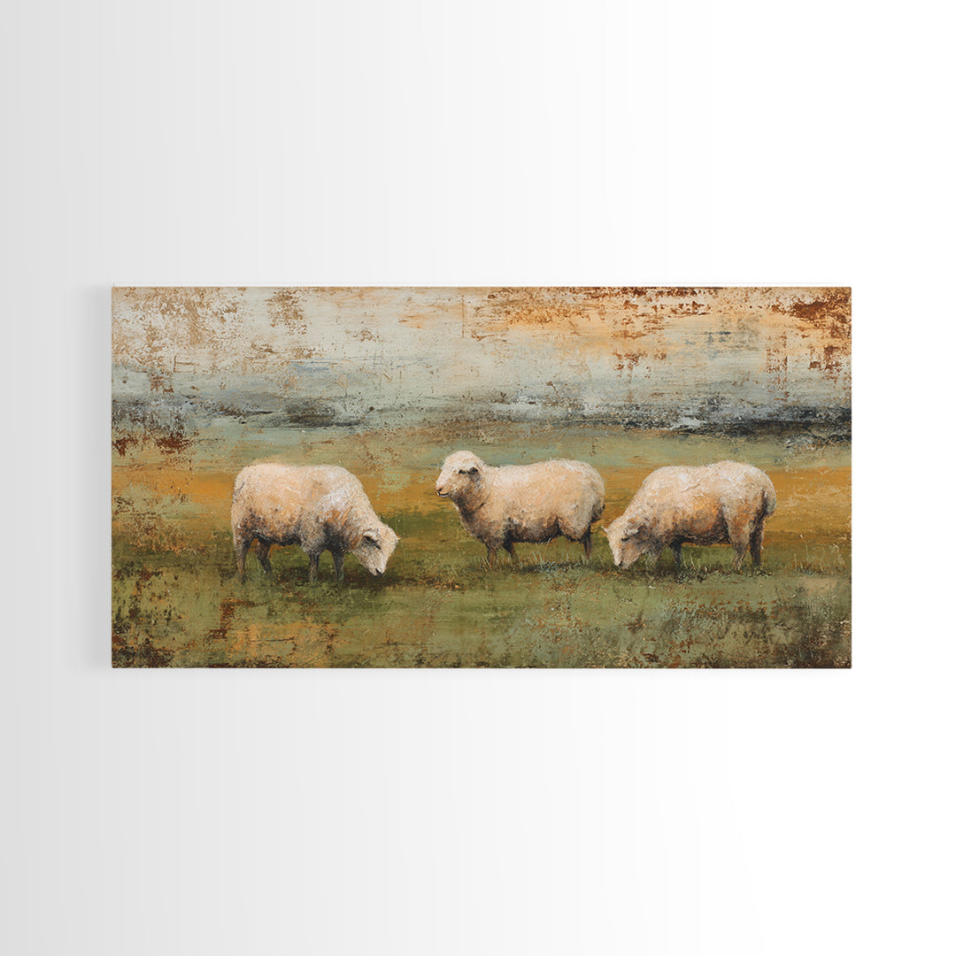 Watercolor Sheep in a Green Pasture Framed Canvas Print, Country Art, Gallery Wall Art, Farmhouse Decor, Fine Art, Country, COU-2x1-67