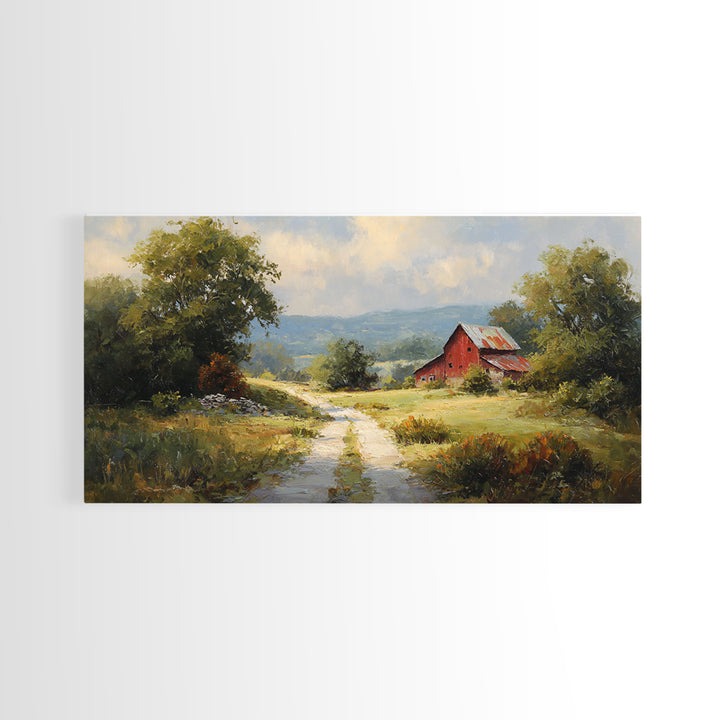 Country Road Disappearing into Green Hills Framed Canvas Print, Country Art, Statement Artwork, Farmhouse Decor, Country, COU-2x1-75