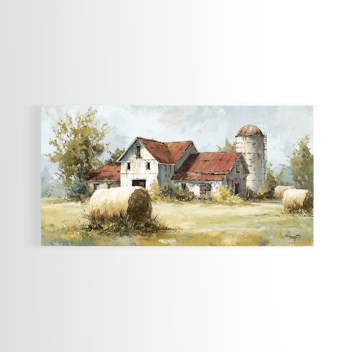 Hay Bales in Late Afternoon Sun Framed Canvas Print, Country Art, Digital Print, Farmhouse Decor, Country, French Country, COU-2x1-88